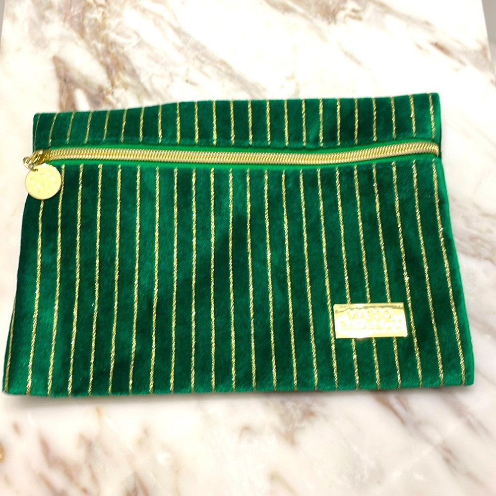 Mario Badescu Green Velvet Metallic Gold Cosmetic Bag